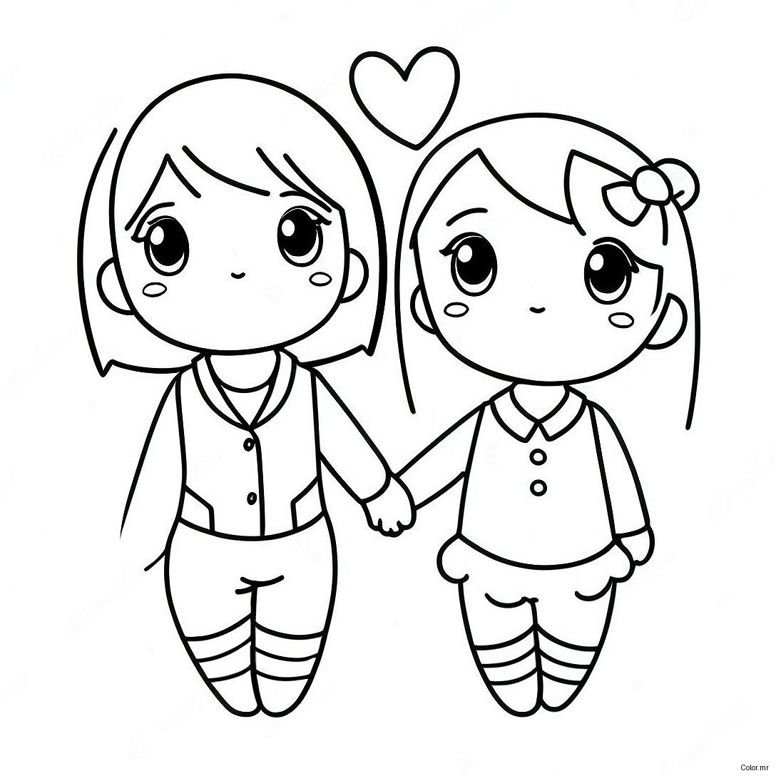 Adorable Anime Couple Holding Hands Coloring Page 14530 12017