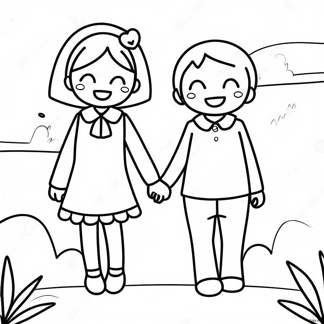 Adorable Anime Couple Holding Hands Coloring Page 14530 12019