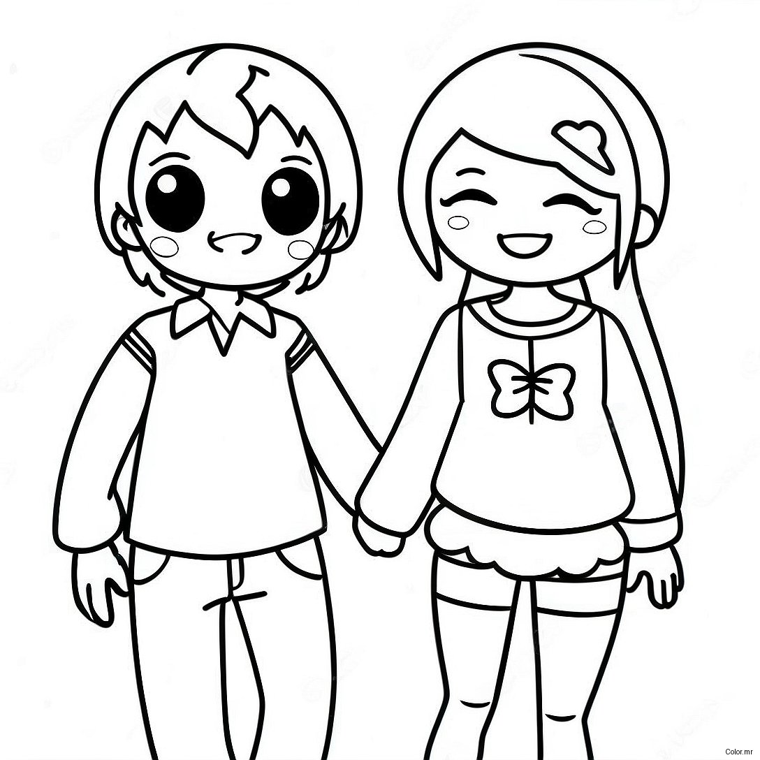 Adorable Anime Couple Holding Hands Coloring Page 14530 12020