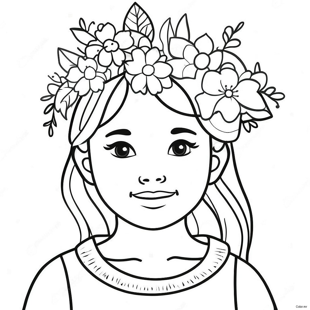 Adorable Girl With Flower Crown Coloring Page 22074 20407