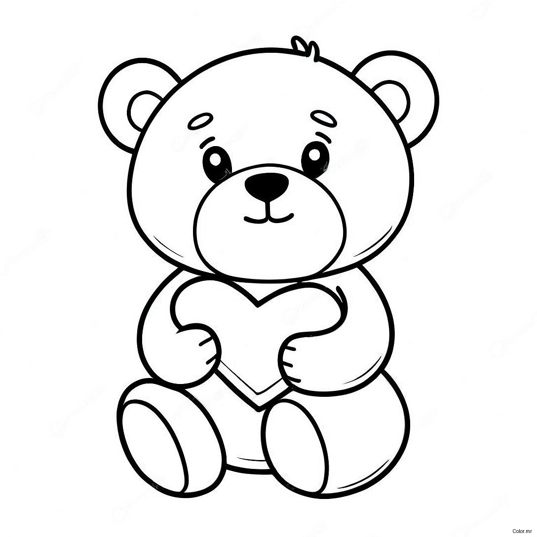 Adorable Teddy Bear Holding A Heart Coloring Page 36114 30125