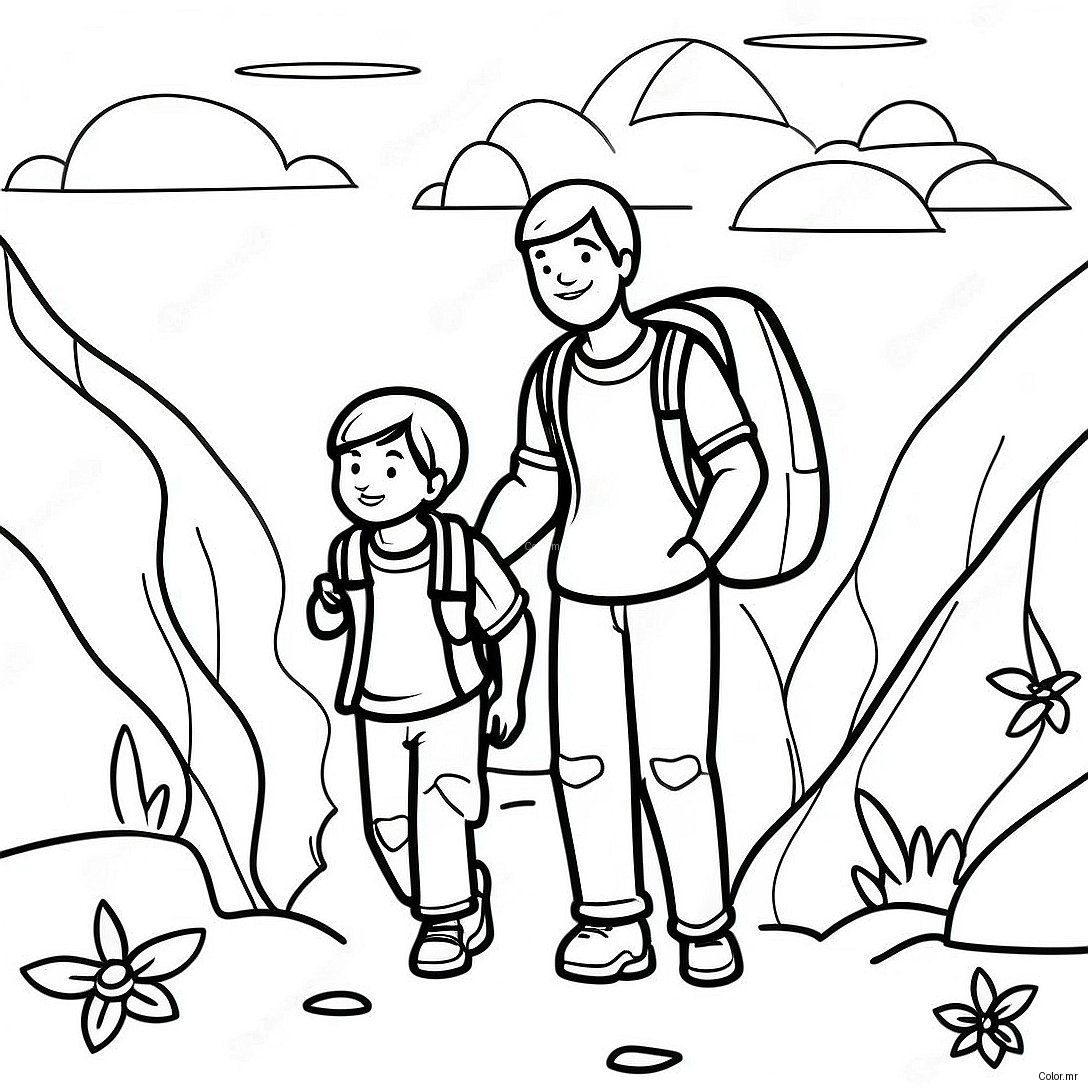 Adventurous Dad And Son Hiking Coloring Page 31229 27978