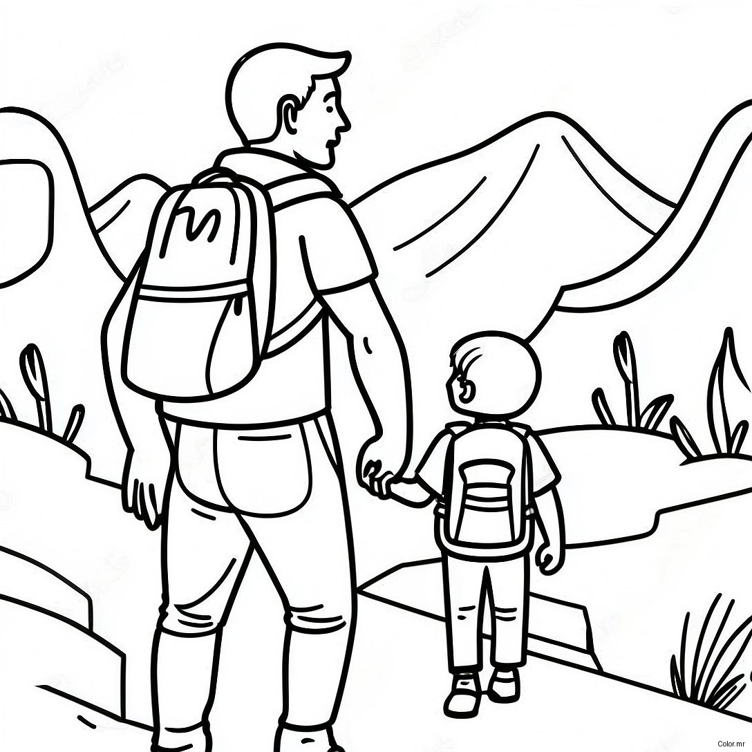 Adventurous Dad And Son Hiking Coloring Page 31229 27979