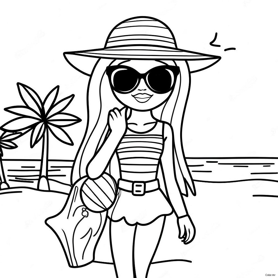 Beach Barbie With Sunglasses Coloring Page 54912 45694
