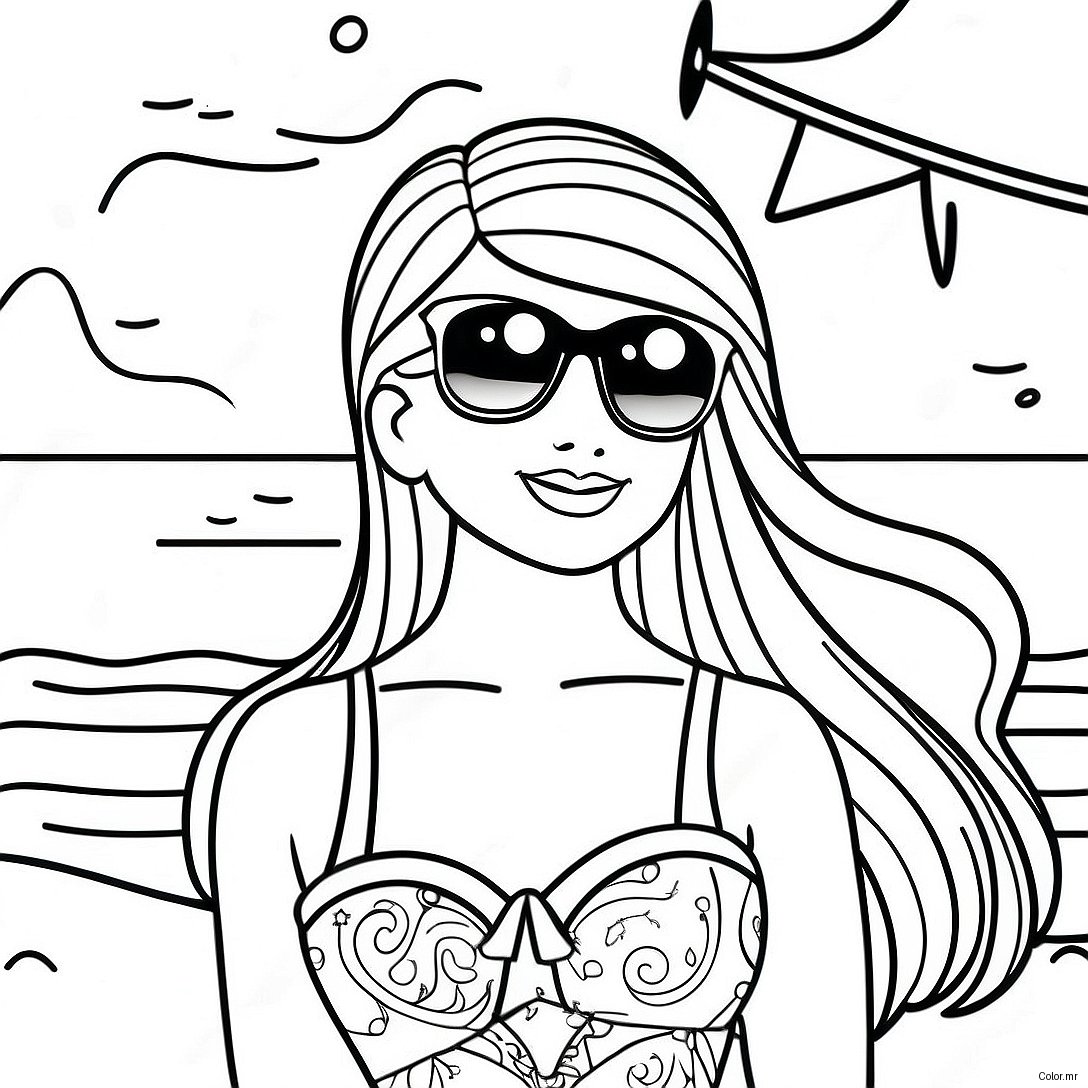 Beach Barbie With Sunglasses Coloring Page 54912 45696