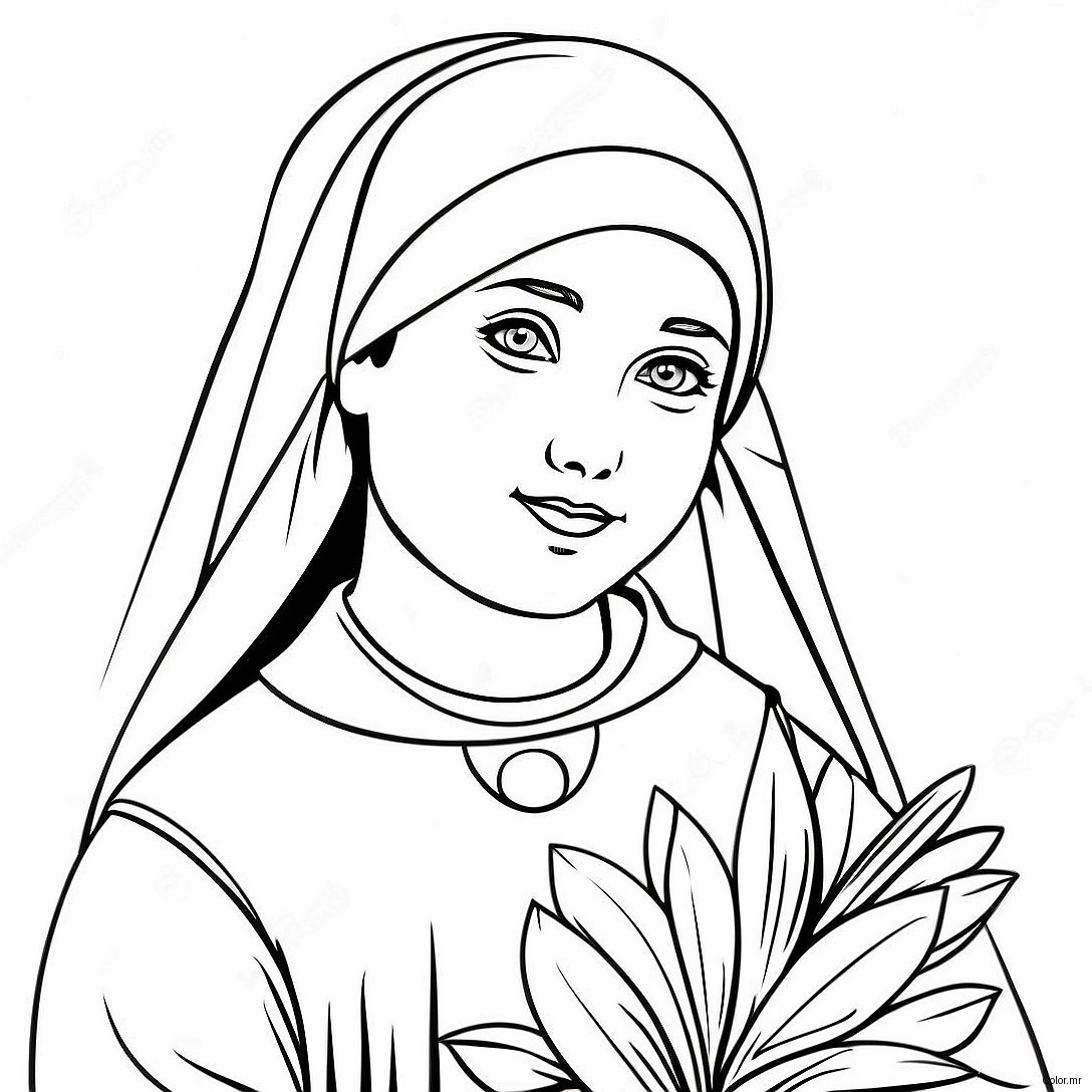 Beautiful St Bernadette With Flowers Coloring Page 51275 42709