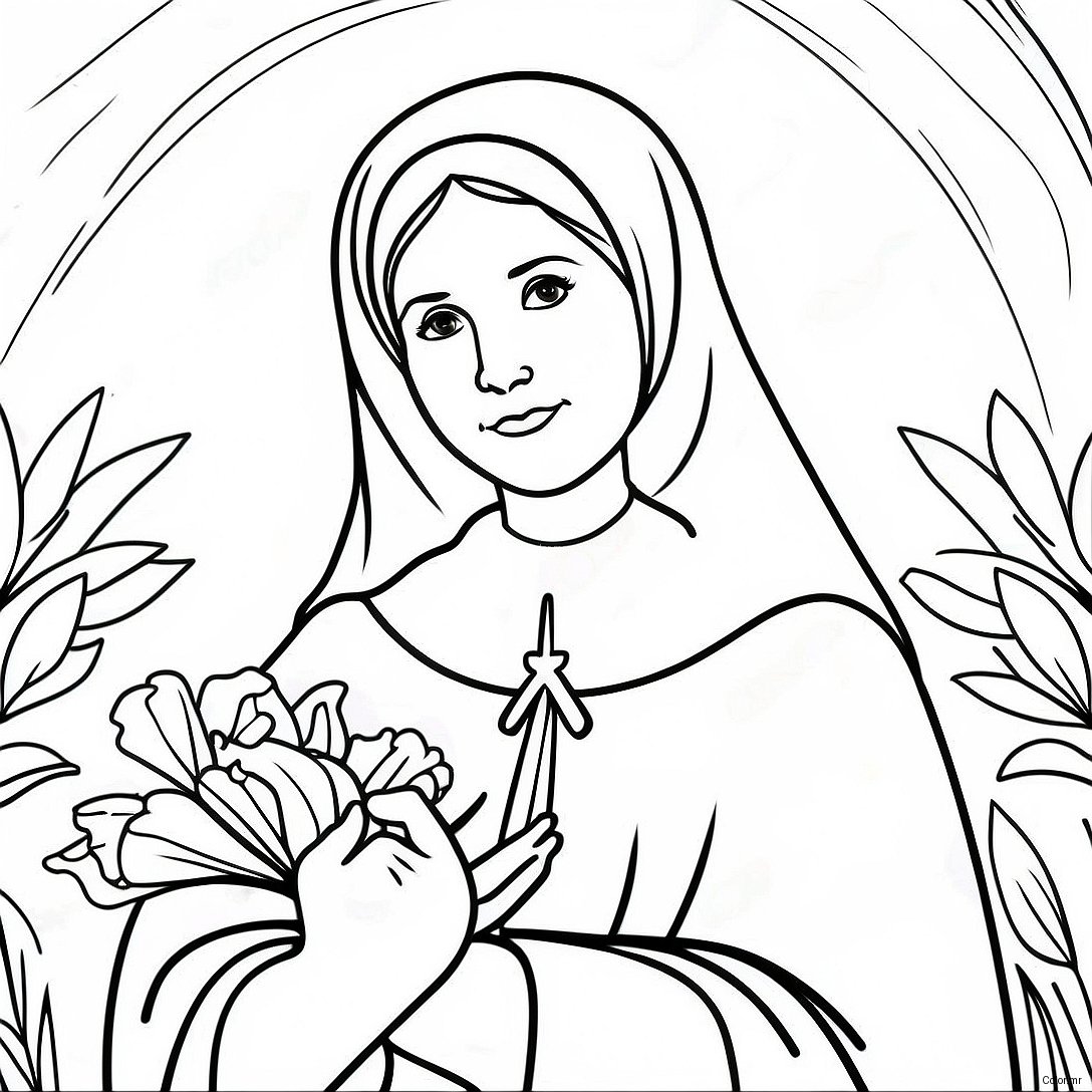 Beautiful St Bernadette With Flowers Coloring Page 51275 42711