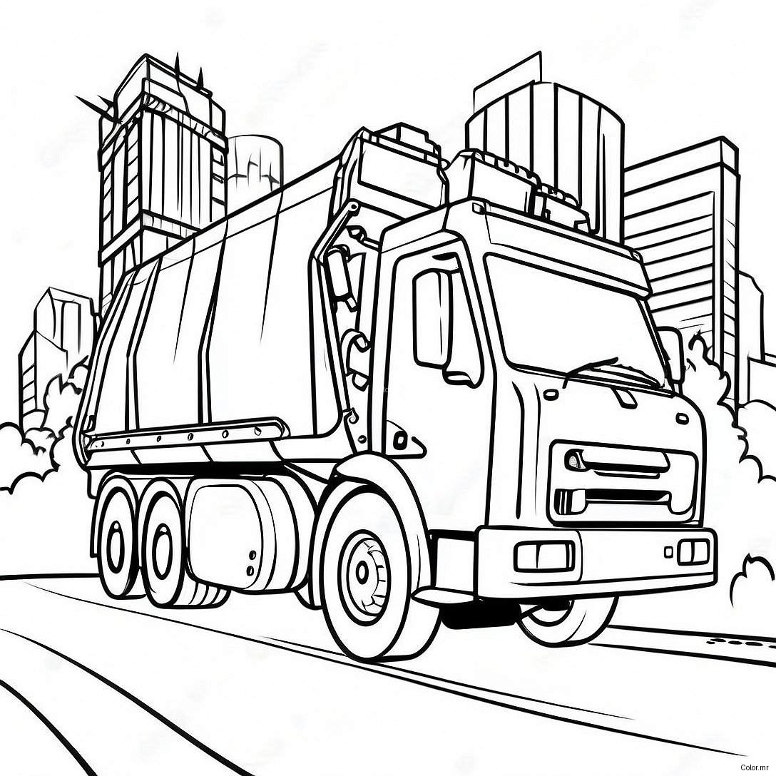 Big Garbage Truck Driving Through The City Coloring Page 502 403