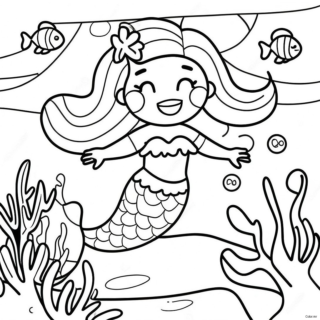 Black Mermaid Swimming In Coral Reef Coloring Page 22453 20707