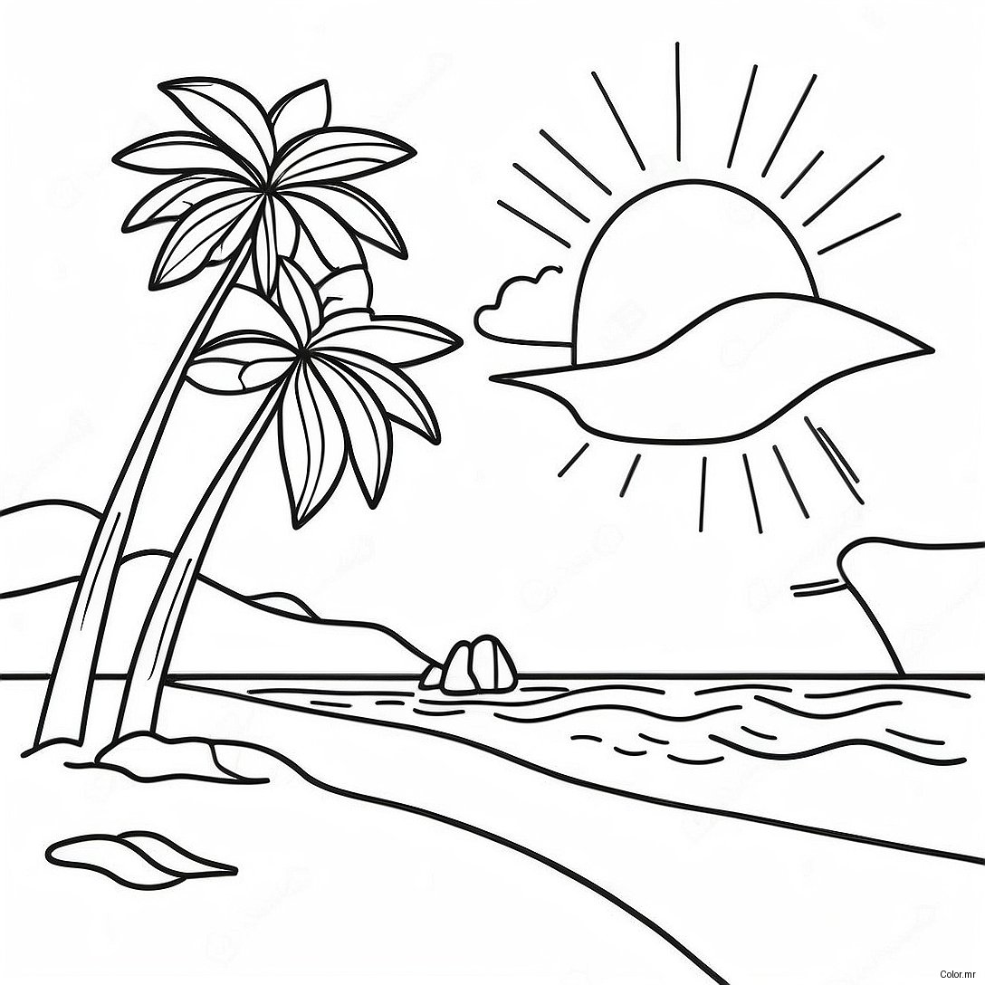 California Beach Sunset Coloring Page 15189 12558