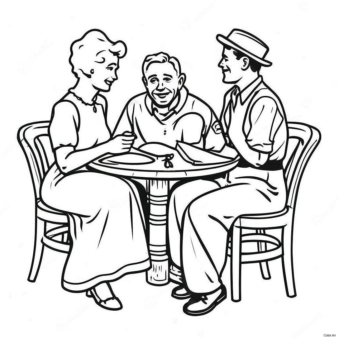 Charming Norman Rockwell Family Scene Coloring Page 33172 17413