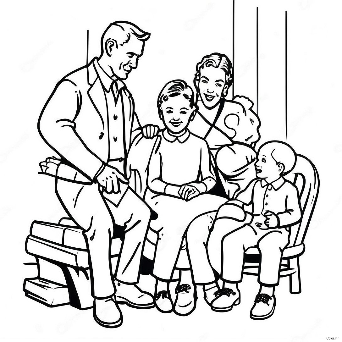 Charming Norman Rockwell Family Scene Coloring Page 33172 17415
