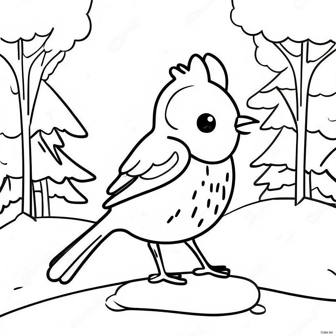 Charming Winter Bird In Snowy Landscape Coloring Page 53979 44982
