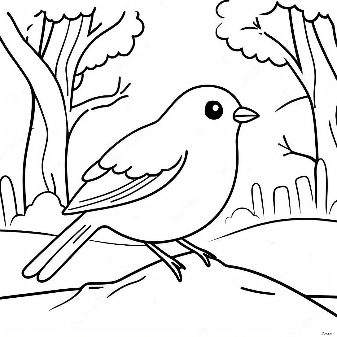 Charming Winter Bird In Snowy Landscape Coloring Page 53979 44983