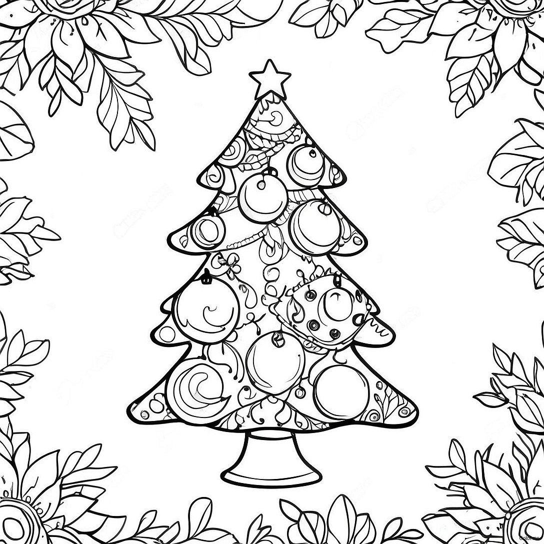 Christmas Tree With Colorful Ornaments Coloring Page 19138 15999