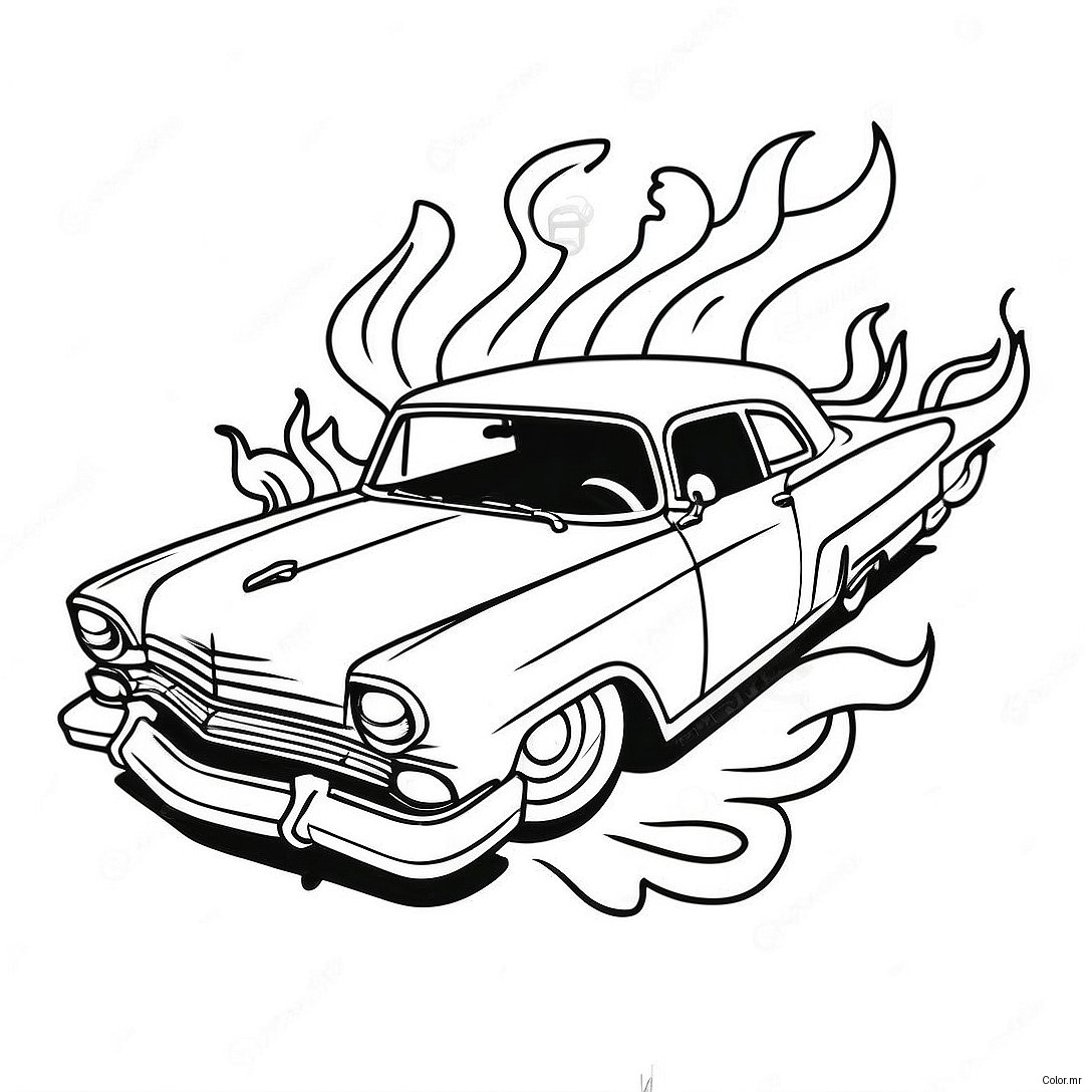 Classic Chicano Lowrider With Flames Coloring Page 26147 23989