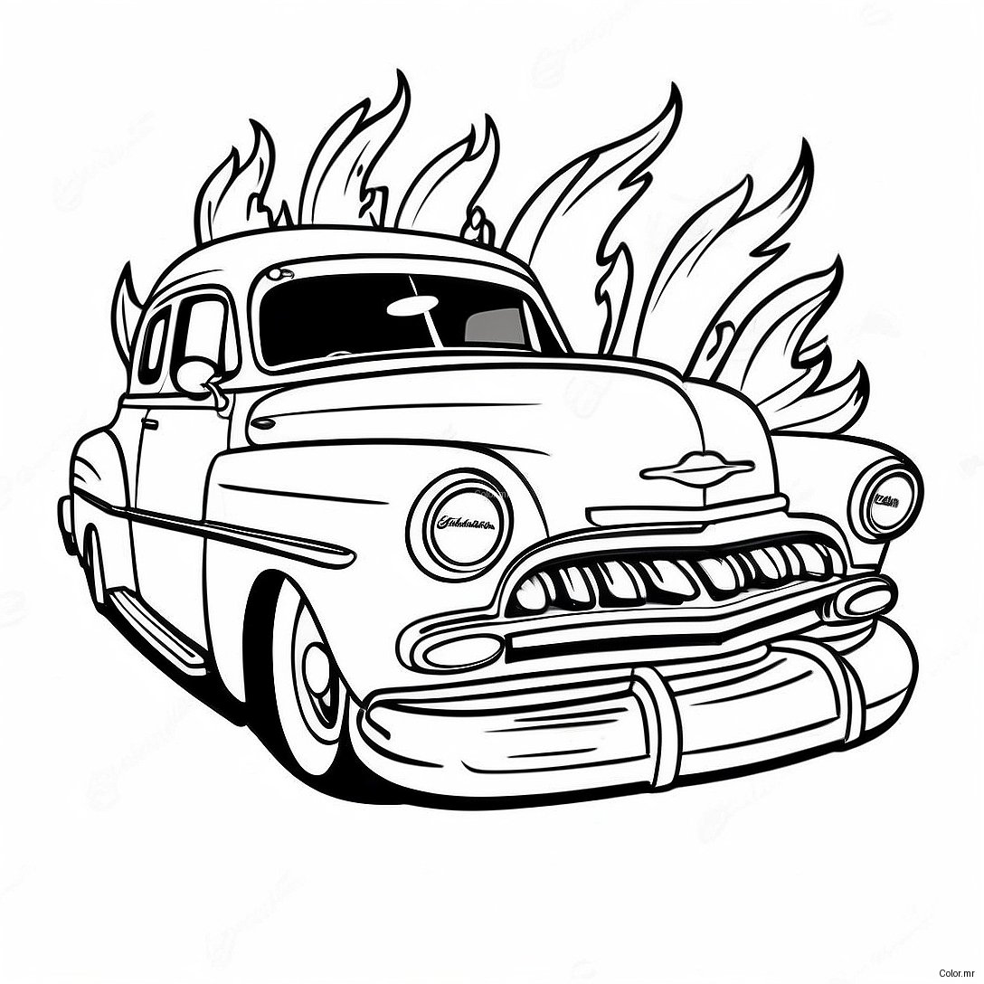 Classic Chicano Lowrider With Flames Coloring Page 26147 23990