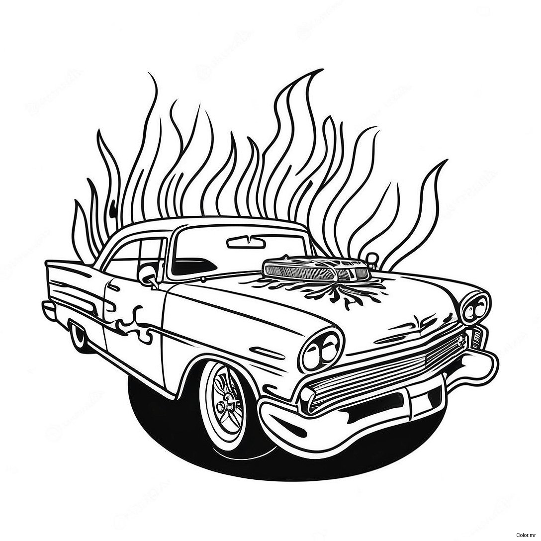 Classic Chicano Lowrider With Flames Coloring Page 26147 23992