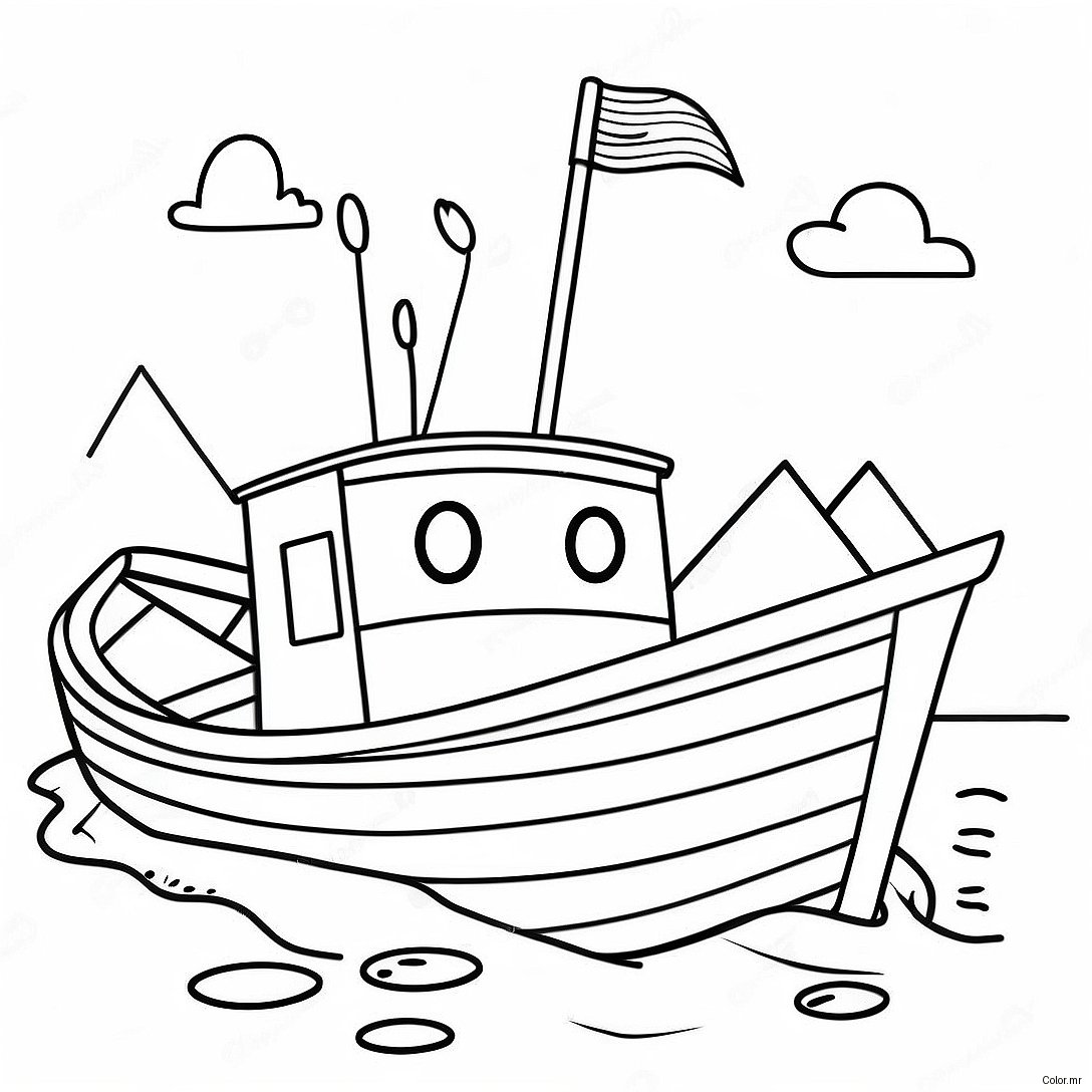 Colorful Fishing Boat With Happy Fisherman Coloring Page 58866 48893