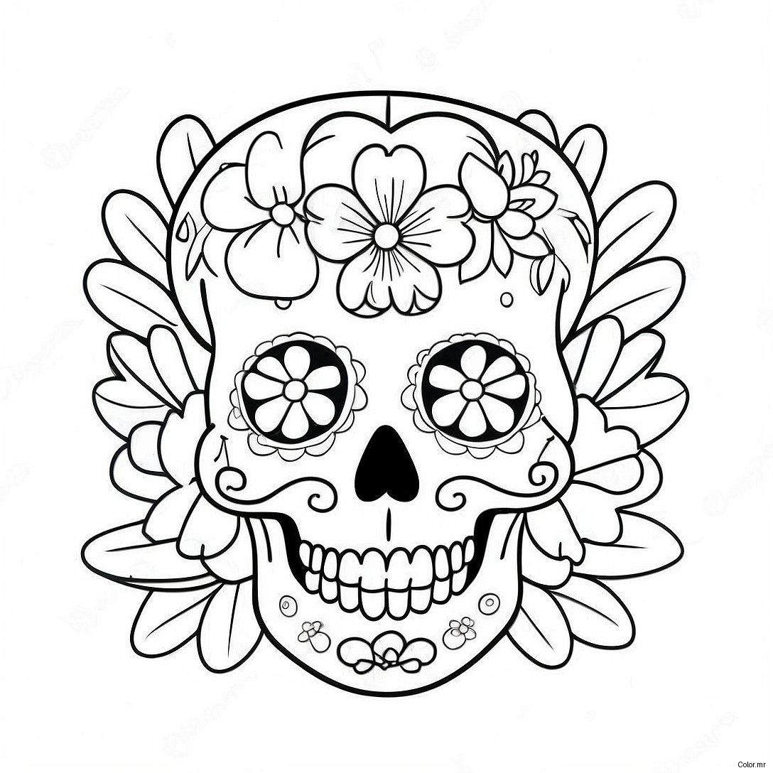Colorful Girly Sugar Skull With Flowers Coloring Page 51825 43160