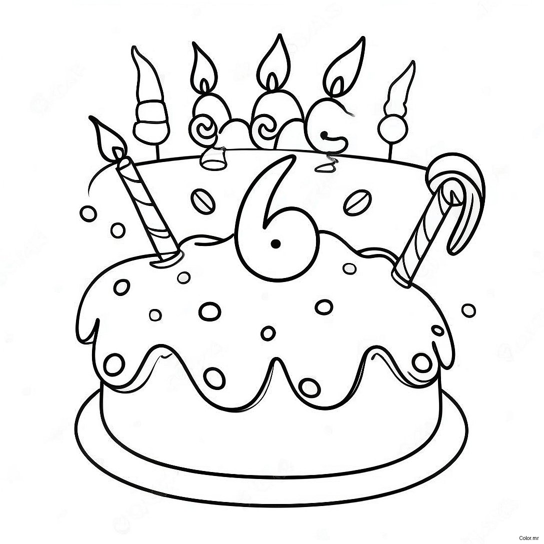 Colorful Happy 6th Birthday Cake Coloring Page 27003 24663
