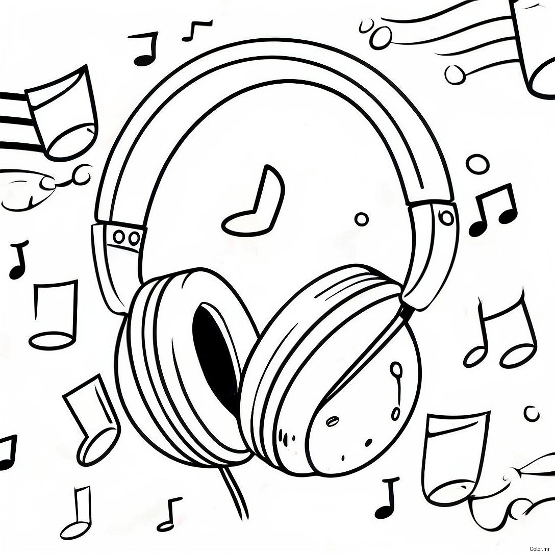 Colorful Headphones With Music Notes Coloring Page 44223 36781