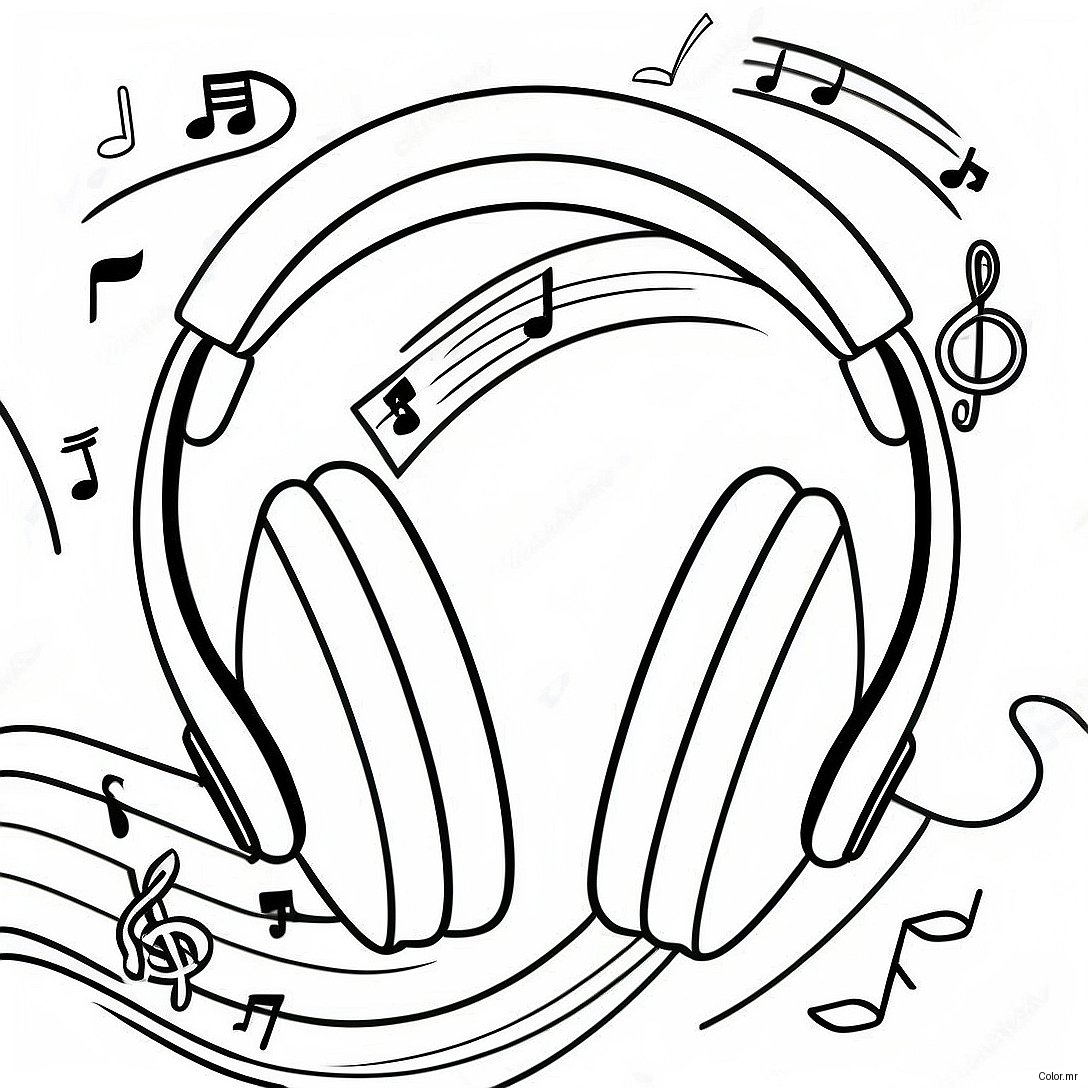 Colorful Headphones With Music Notes Coloring Page 44223 36783