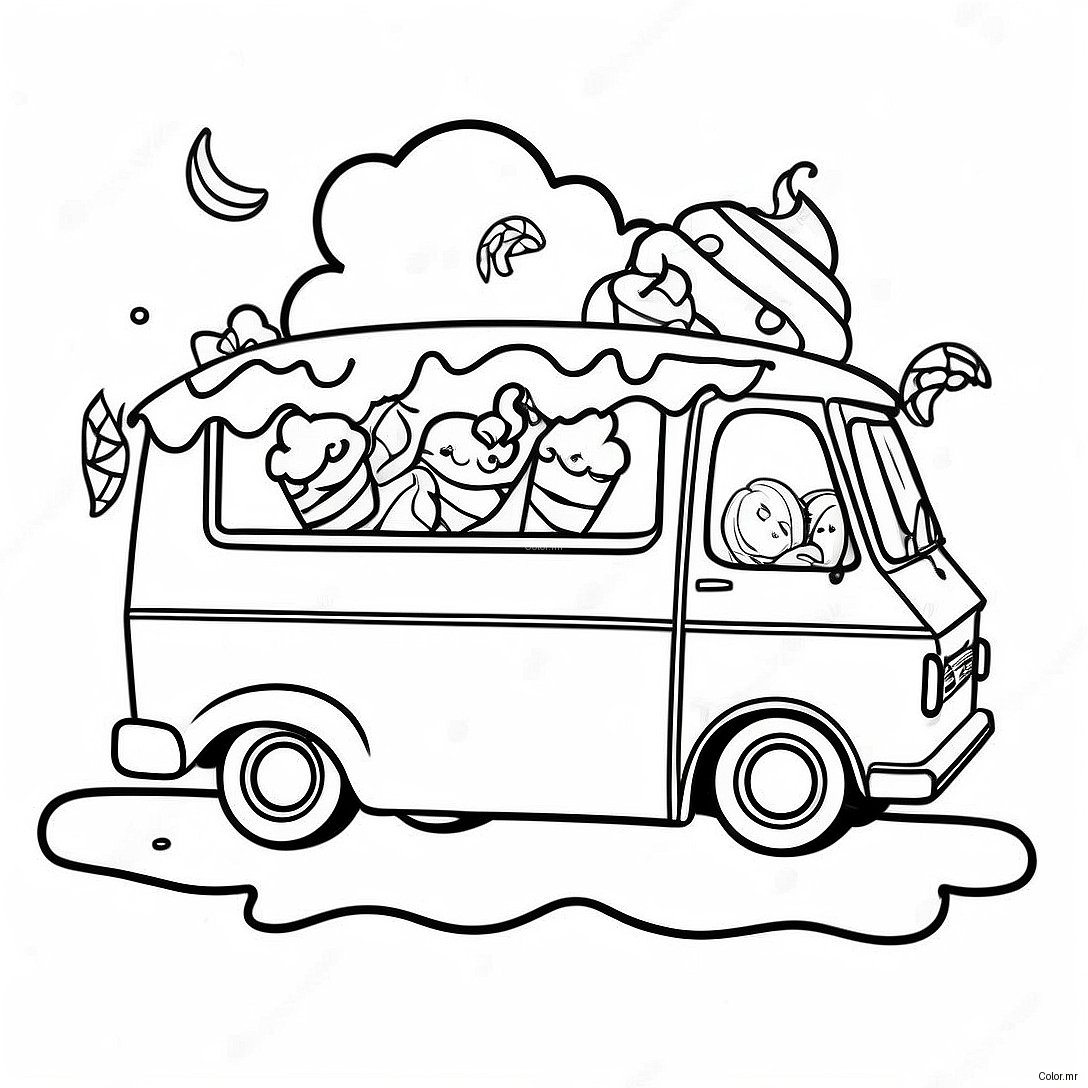 Colorful Ice Cream Truck With Kids Coloring Page 52507 43677