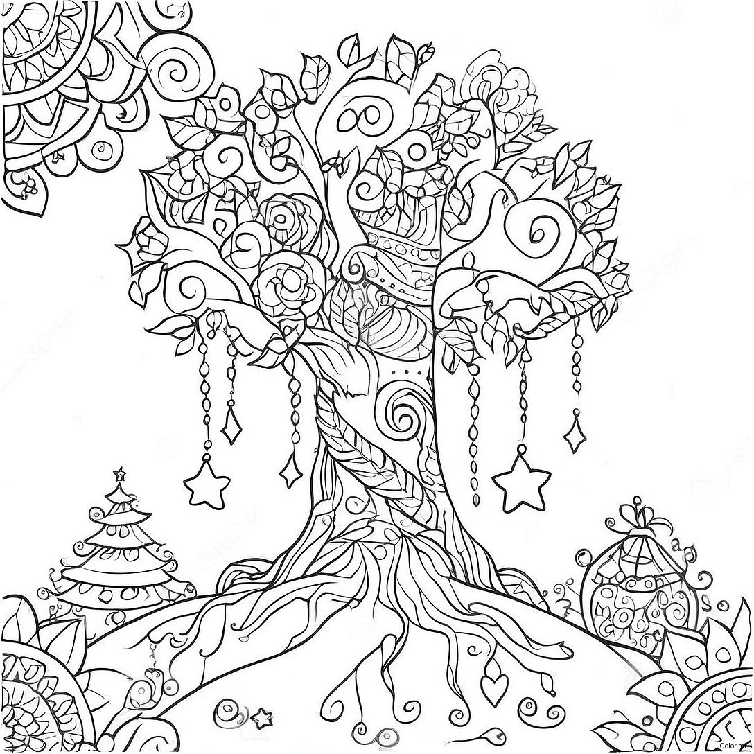 Colorful Jesse Tree With Ornaments Coloring Page 68954 56841