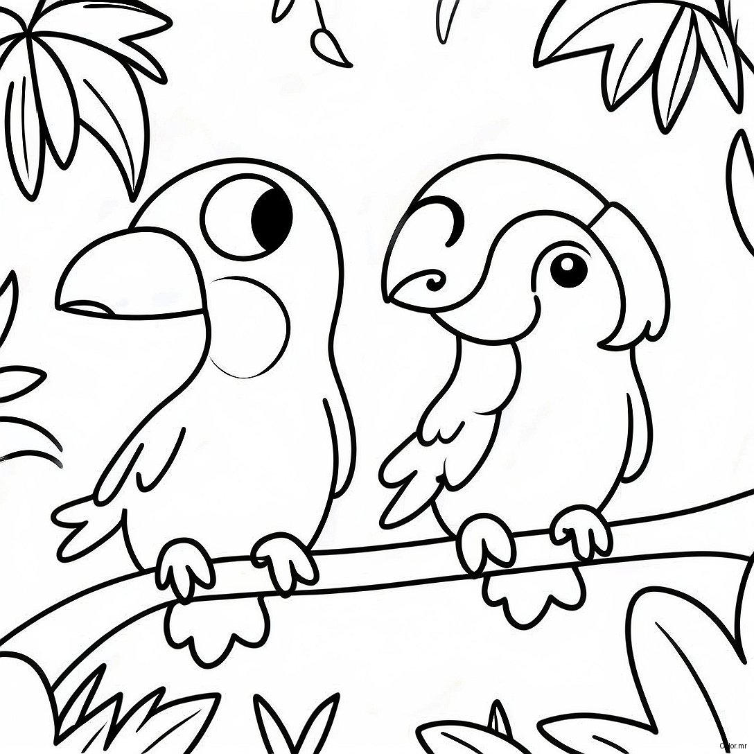 Colorful Parrots In The Rainforest Coloring Page 40248 33374