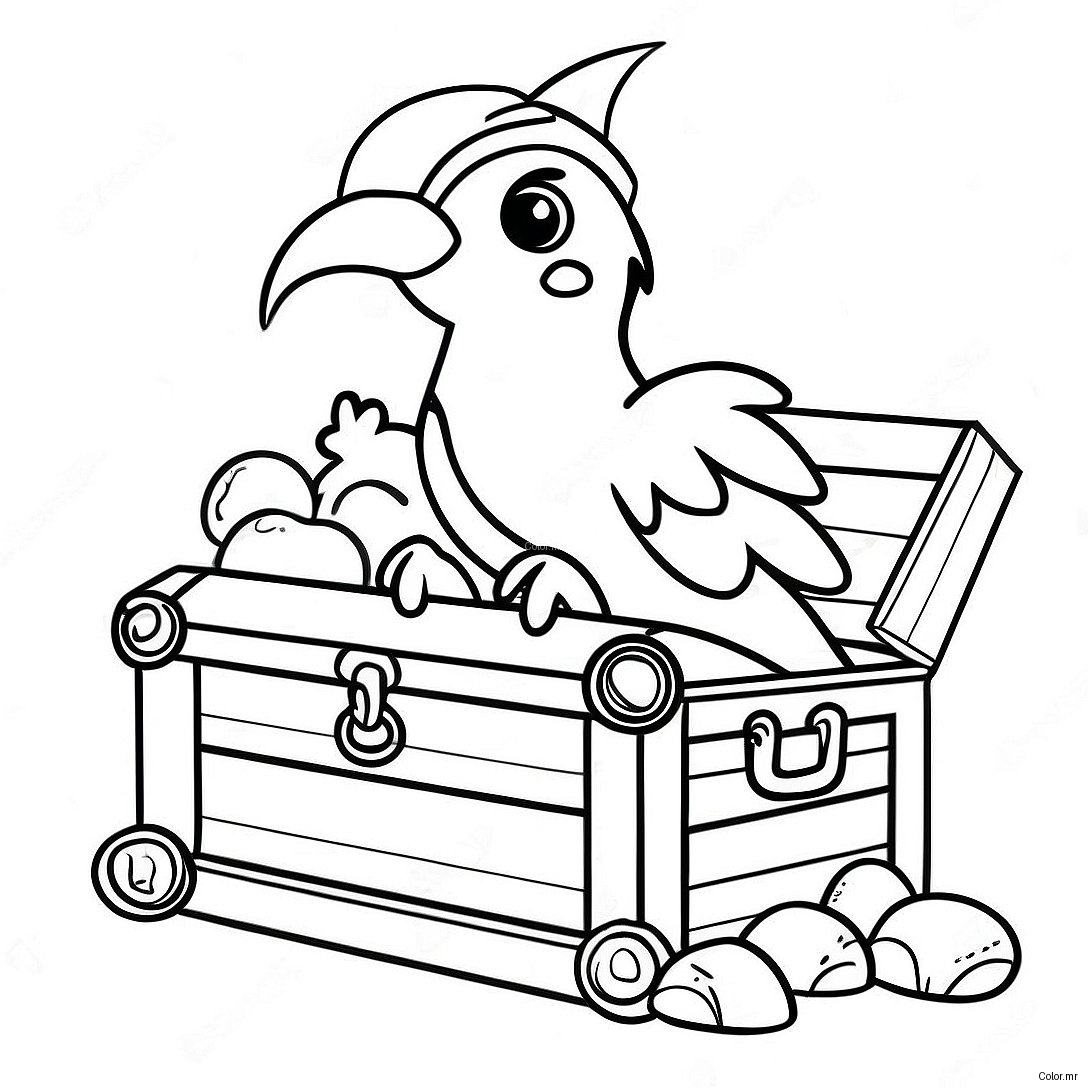 Colorful Pirate Parrot On Treasure Chest Coloring Page 51615 42984