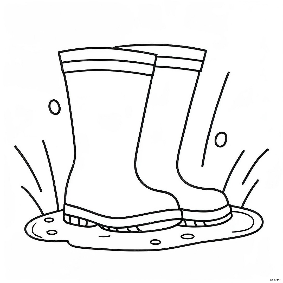 Colorful Rain Boots In A Puddle Coloring Page 44293 36850