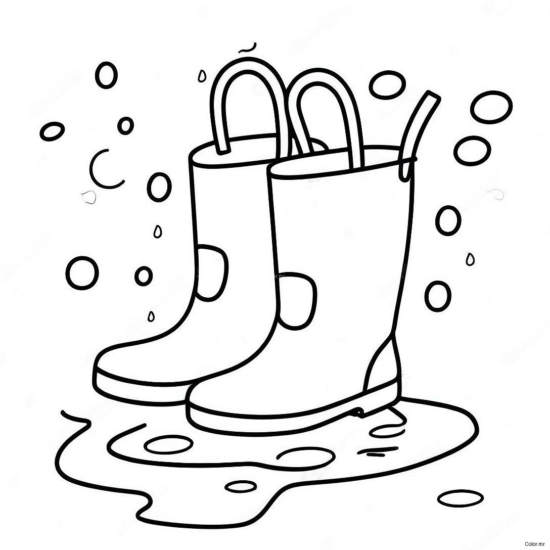 Colorful Rain Boots In A Puddle Coloring Page 44293 36851