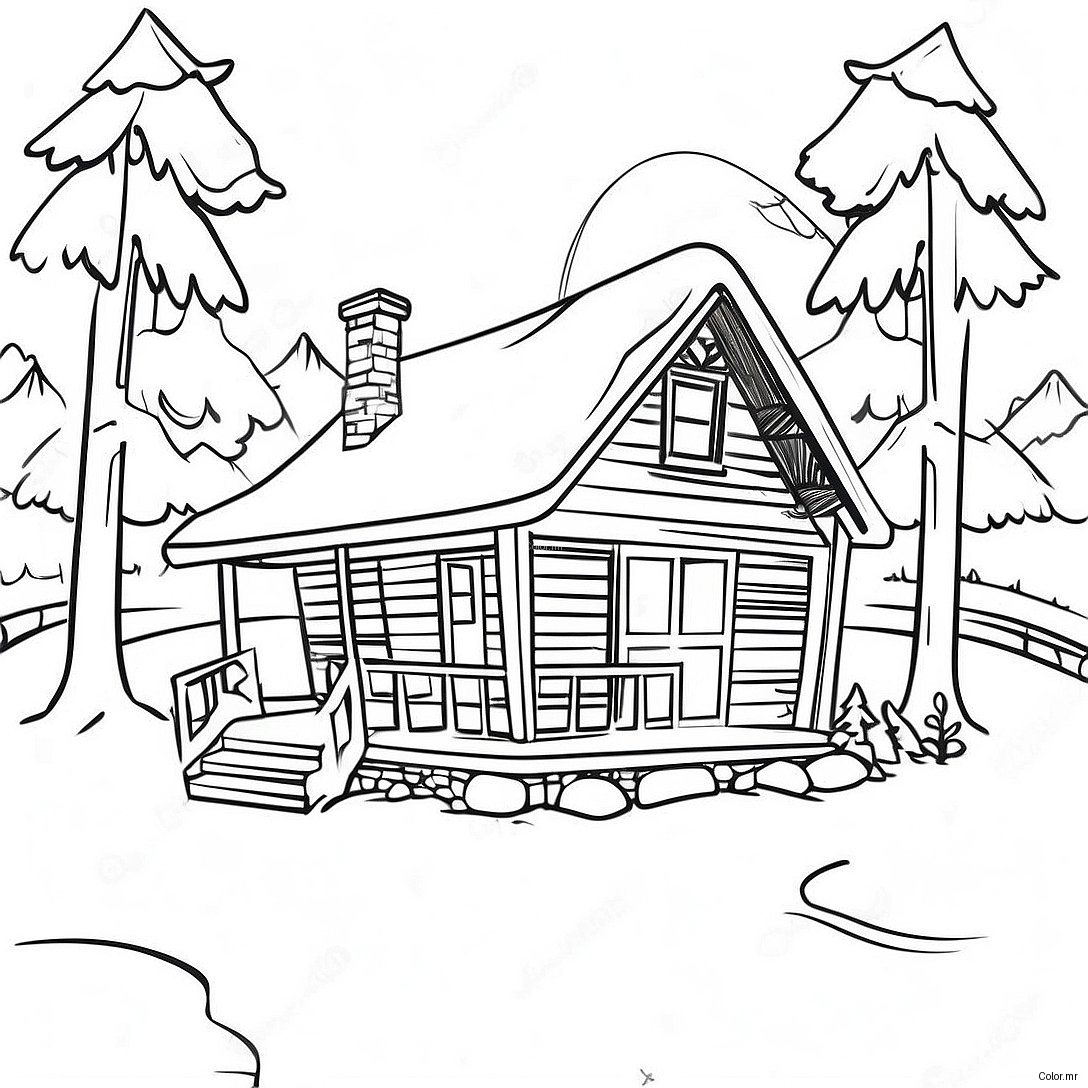 Cozy Cabin In The Snow Adult Coloring Page 5393 4318