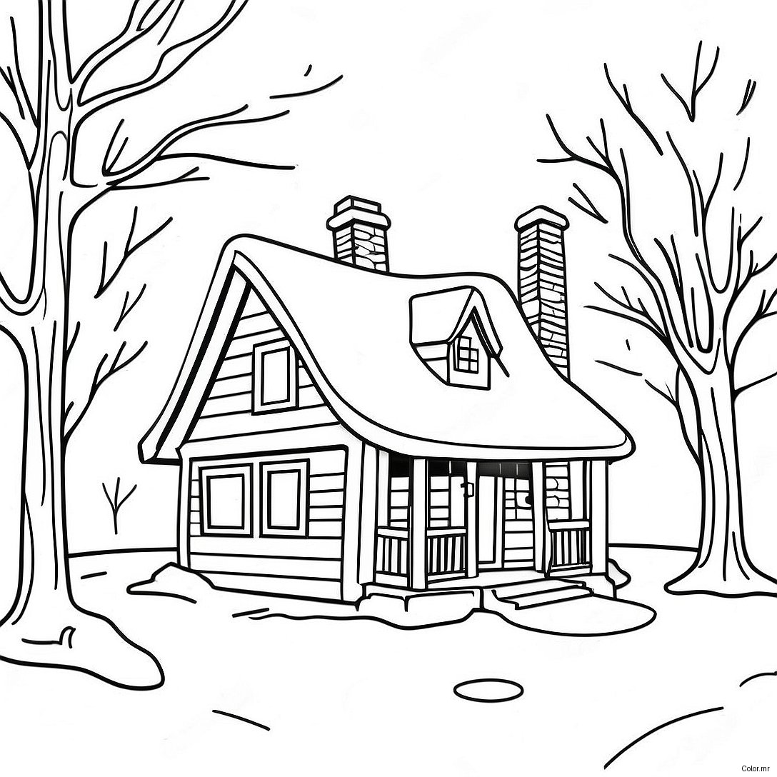 Cozy Cabin In The Snow Adult Coloring Page 5393 4320