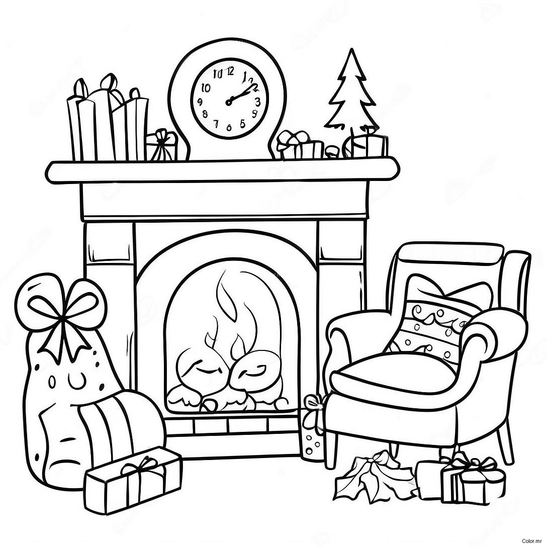 Cozy Christmas Fireplace With Stockings Coloring Page 32802 17121