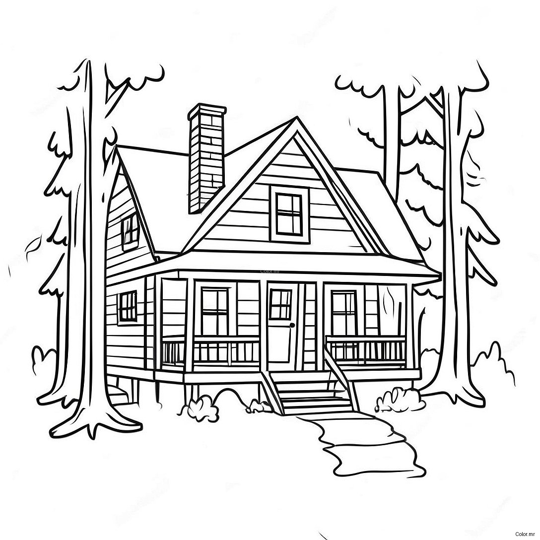 Cozy Log Cabin In The Woods Coloring Page 58315 48457