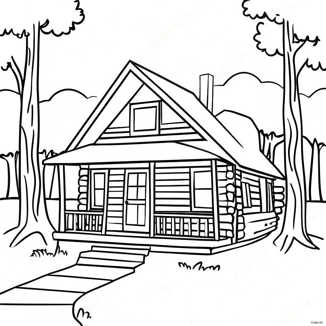 Cozy Log Cabin In The Woods Coloring Page 58315 48458