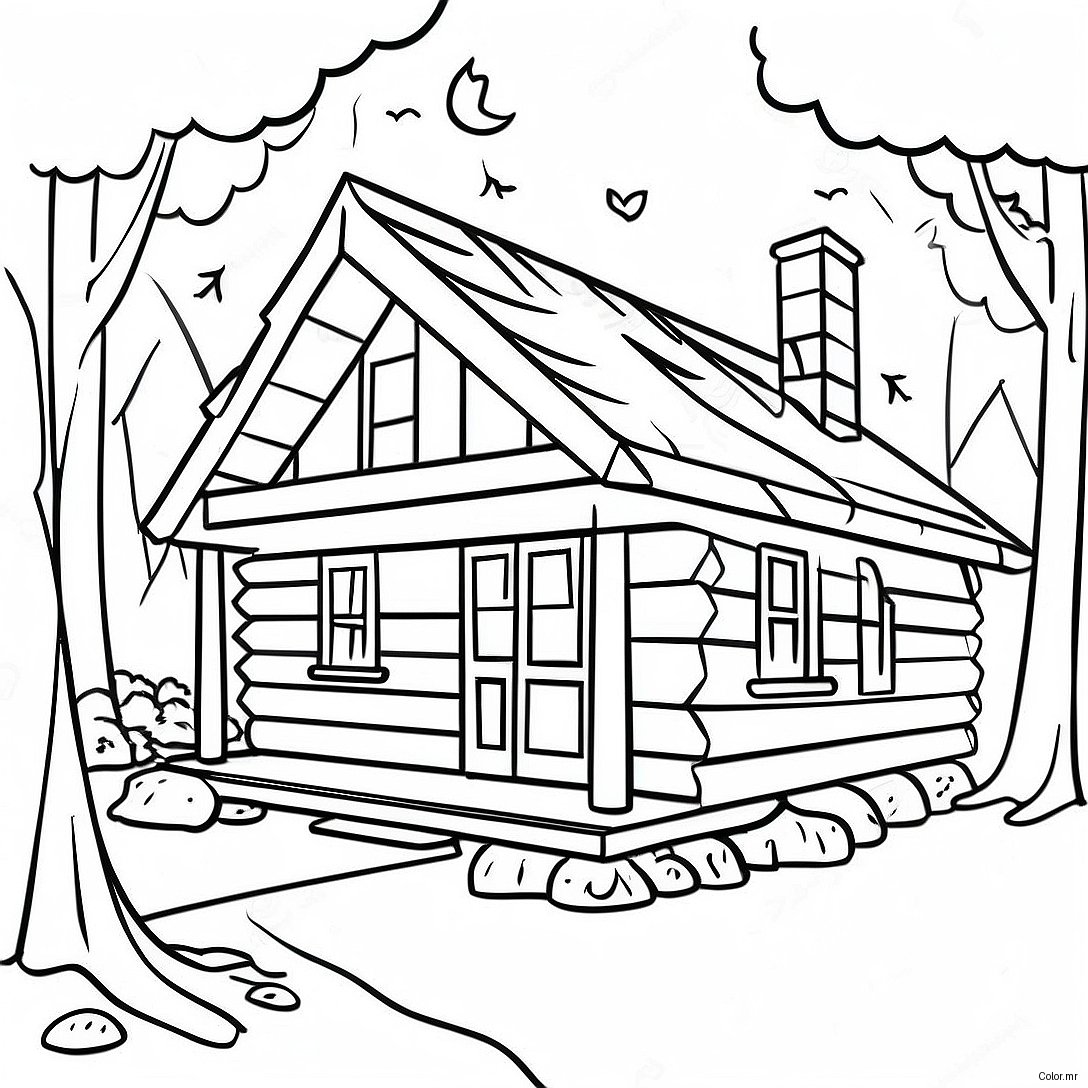 Cozy Log Cabin In The Woods Coloring Page 58315 48459