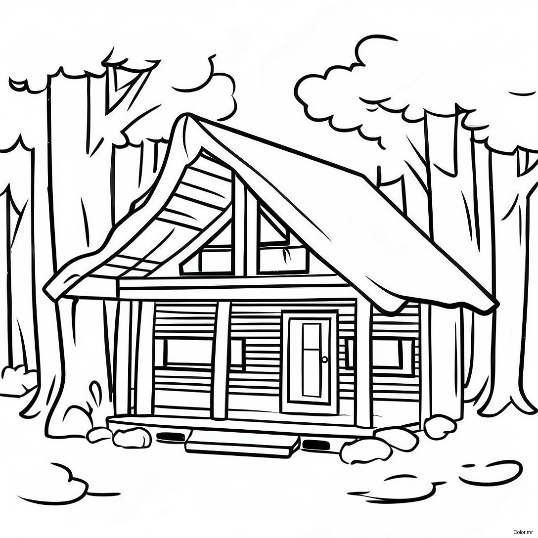 Cozy Log Cabin In The Woods Coloring Page 58315 48460