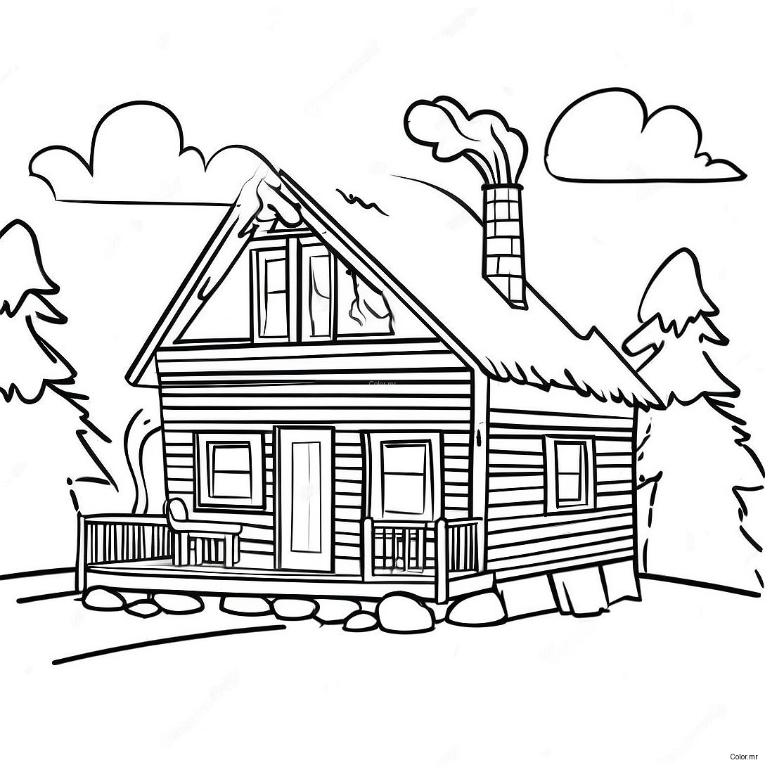 Cozy Log Cabin With Smoke From Chimney Coloring Page 23324 21399