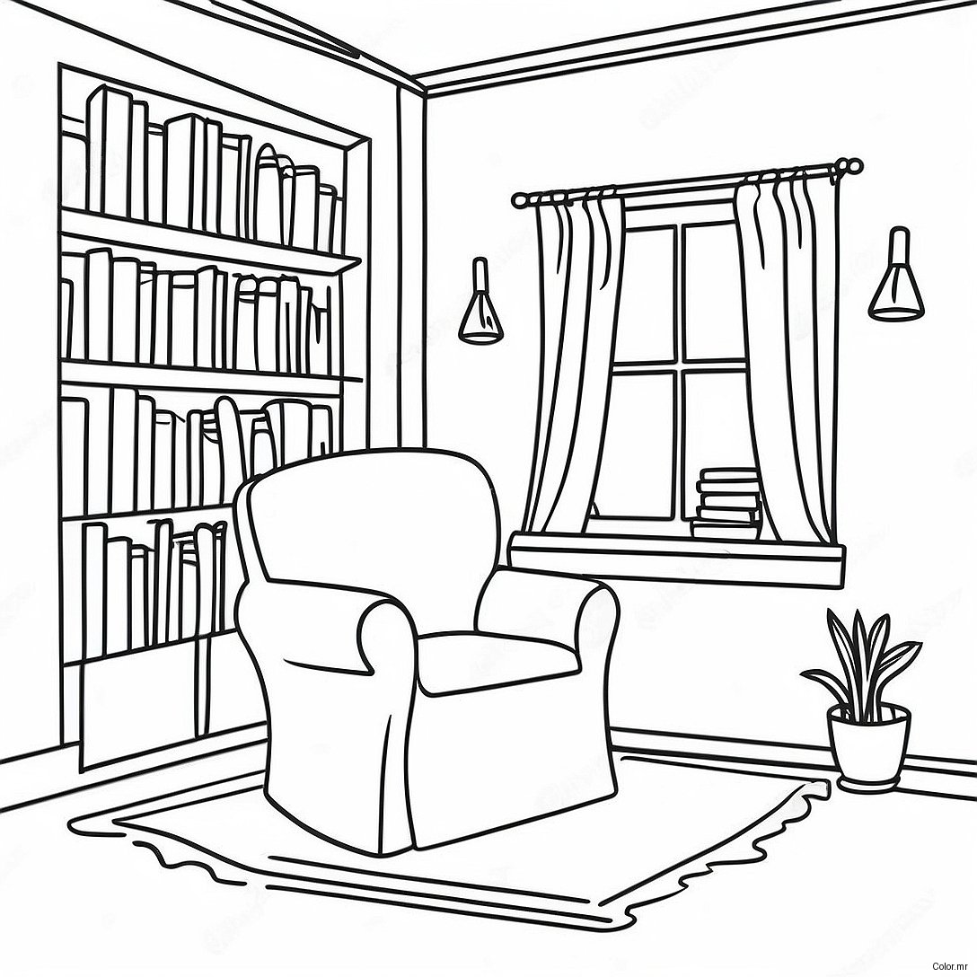 Cozy Reading Nook Library Coloring Page 4792 3854