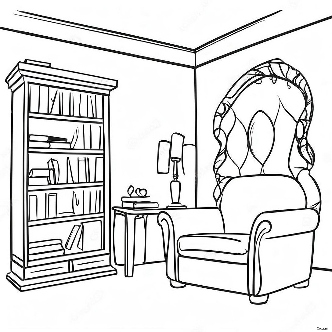 Cozy Reading Nook Library Coloring Page 4792 3855