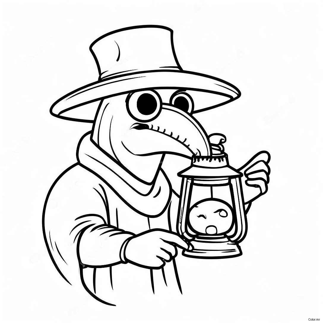 Creepy Plague Doctor With Lantern Coloring Page 48865 40606