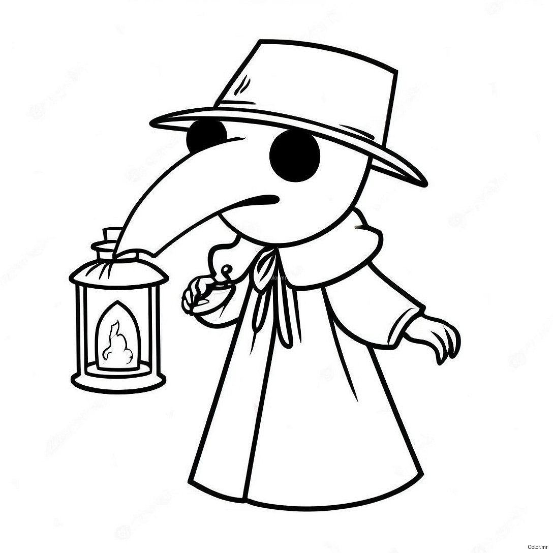 Creepy Plague Doctor With Lantern Coloring Page 48865 40607