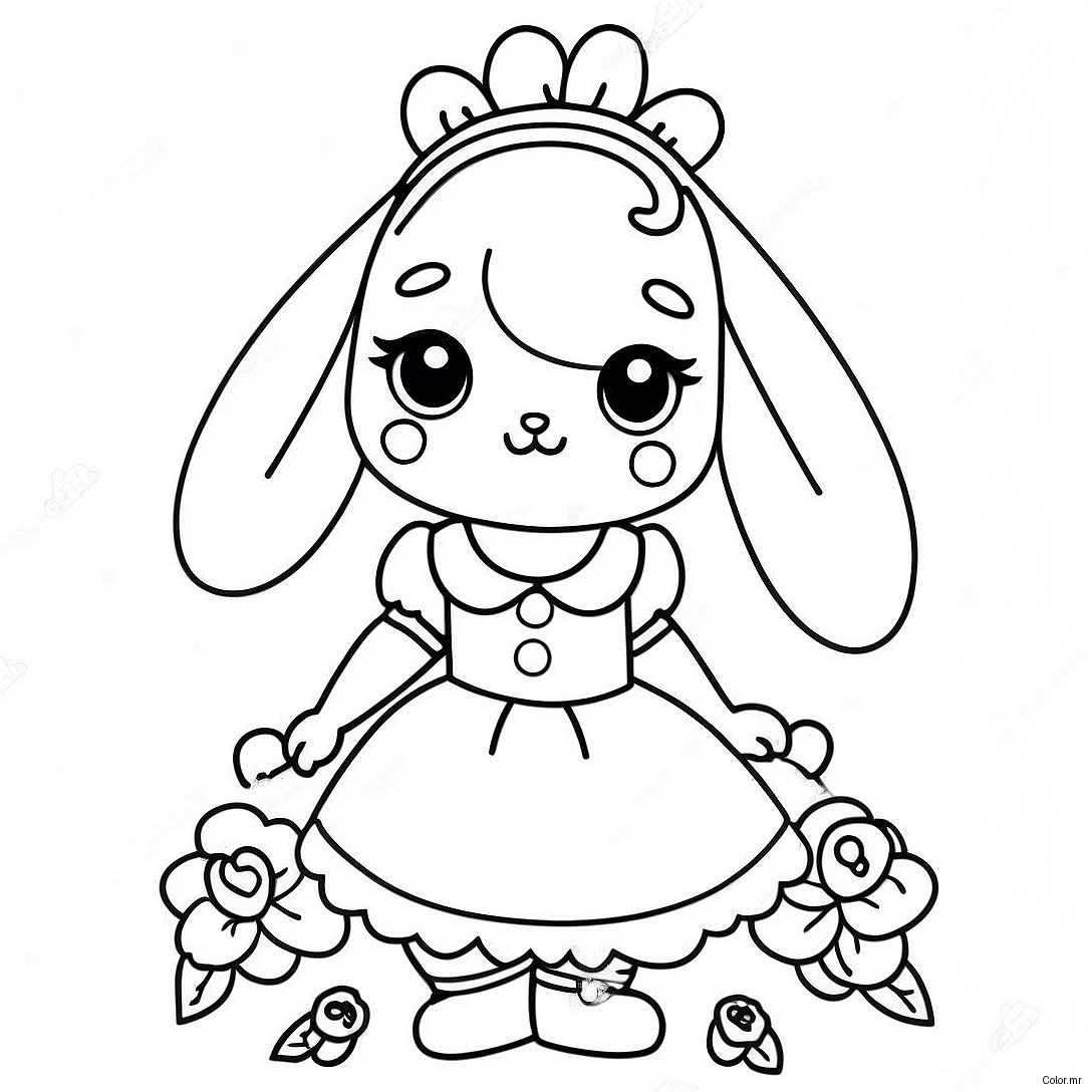 Cute Anime Bunny Girl In A Floral Dress Coloring Page 40598 33640