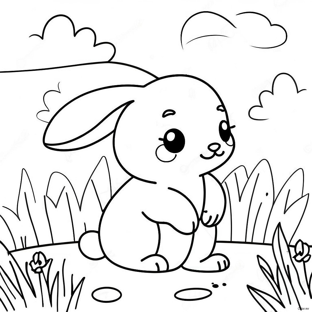 Cute Baby Bunny In A Flower Field Coloring Page 12018 9838