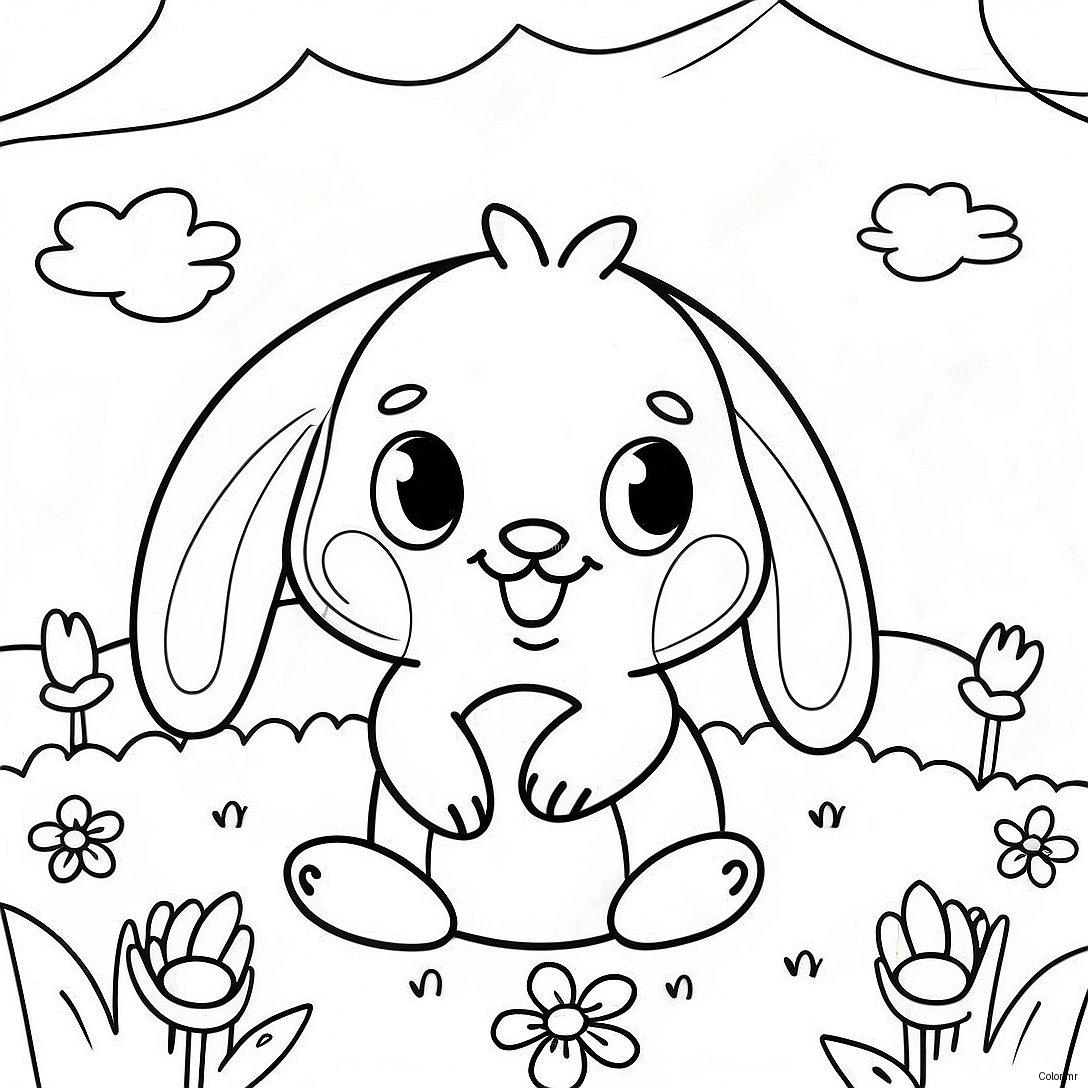 Cute Baby Bunny In A Flower Field Coloring Page 12018 9840