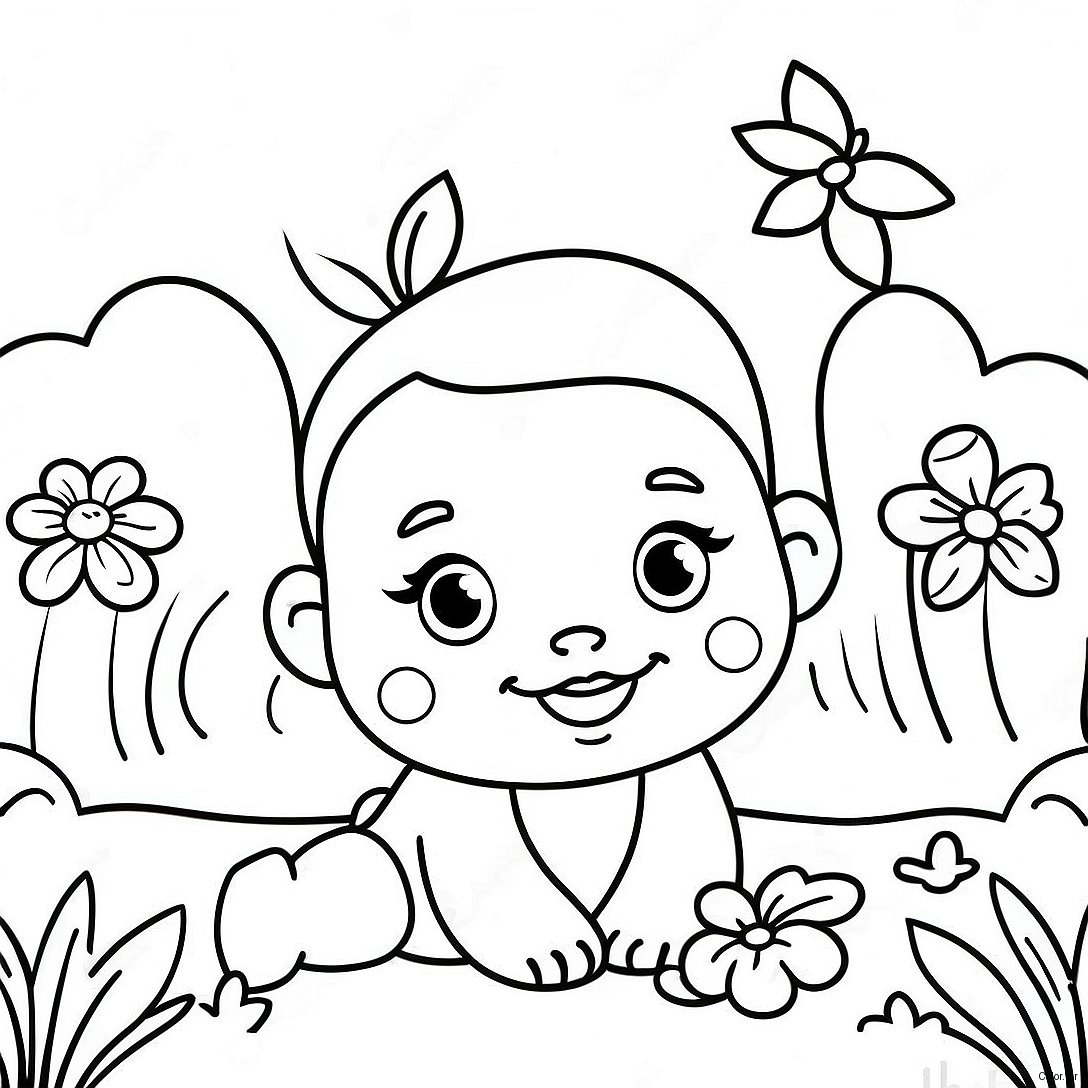 Cute Baby Jasmine In A Flower Garden Coloring Page 38707 32162
