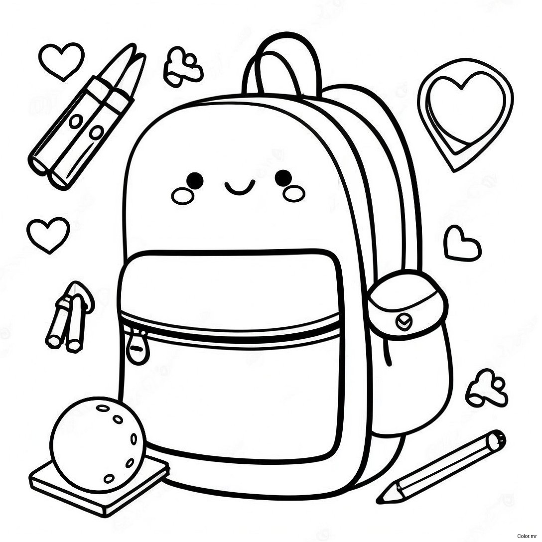 Cute Backpack With School Supplies Coloring Page 1932 1589